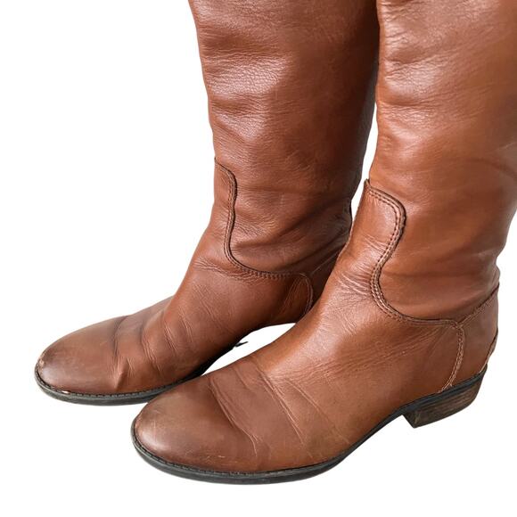 Sam Edelman Penny Back Zip Wide Calf Block Heel Riding Boots Brown Size 7 - Picture 6 of 11